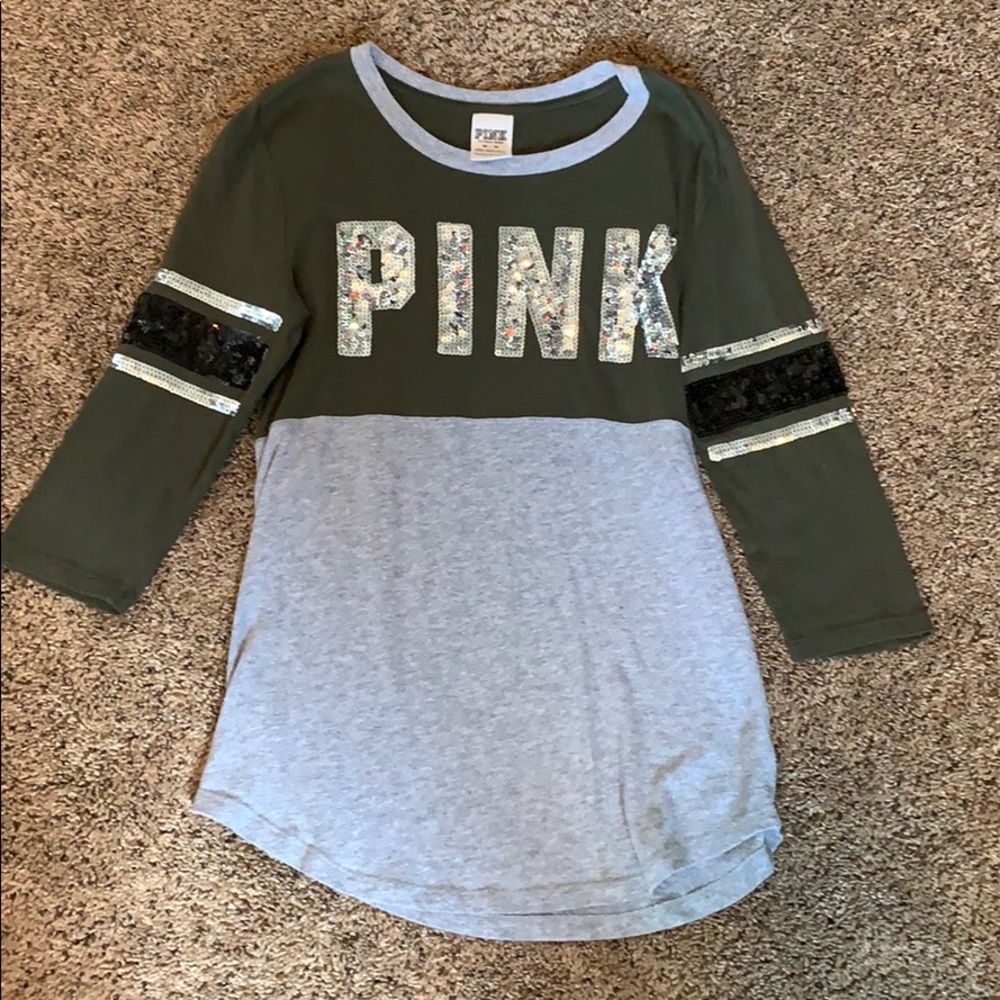 Pink Brand Green and Grey Quarter Sleeve Shirt